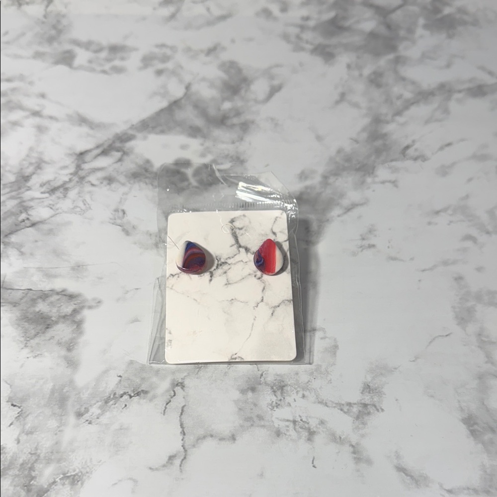 Handmade Earrings - Red, White and Blue with Silver Butterfly Backs